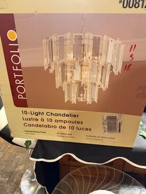 Portfolio Polished Brass 10-Light Chandelier with Clear Acrylic Panels